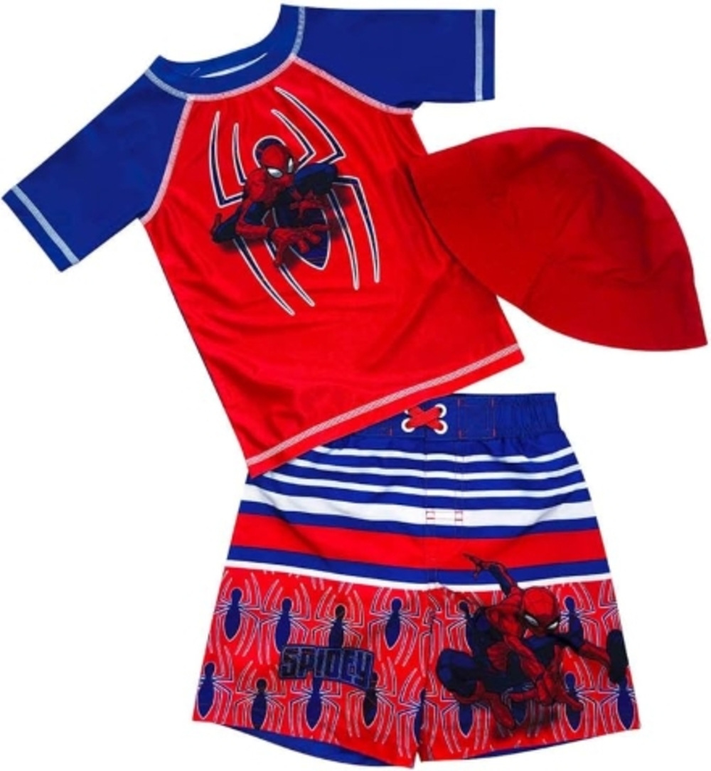 Spiderman Boys' 3PC Swim Set - Rash Guard, Swim Trunks and Bucket Hat - 2T